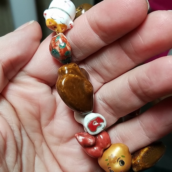 Brown & White Cat Dog Flower Ceramic Stretch 10" - Picture 3 of 4